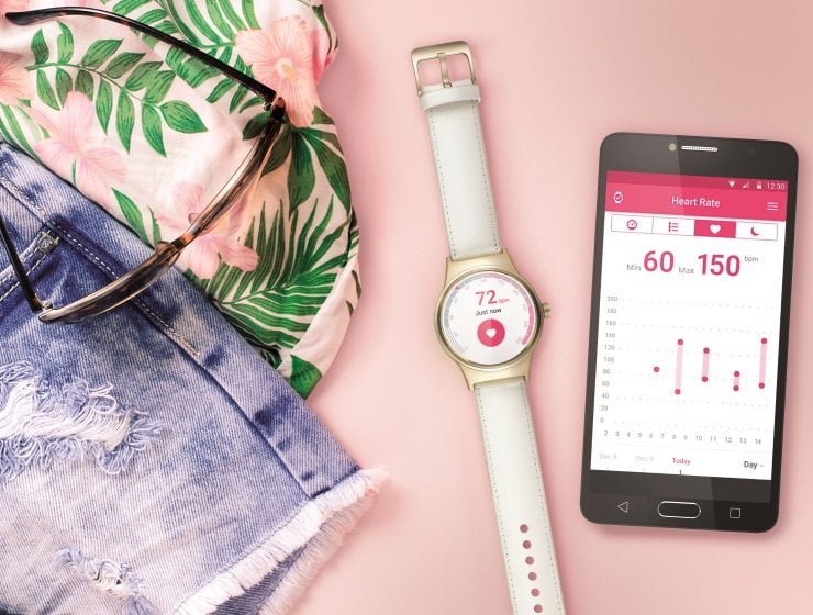 Overhead shot of female casual clothes on pink background